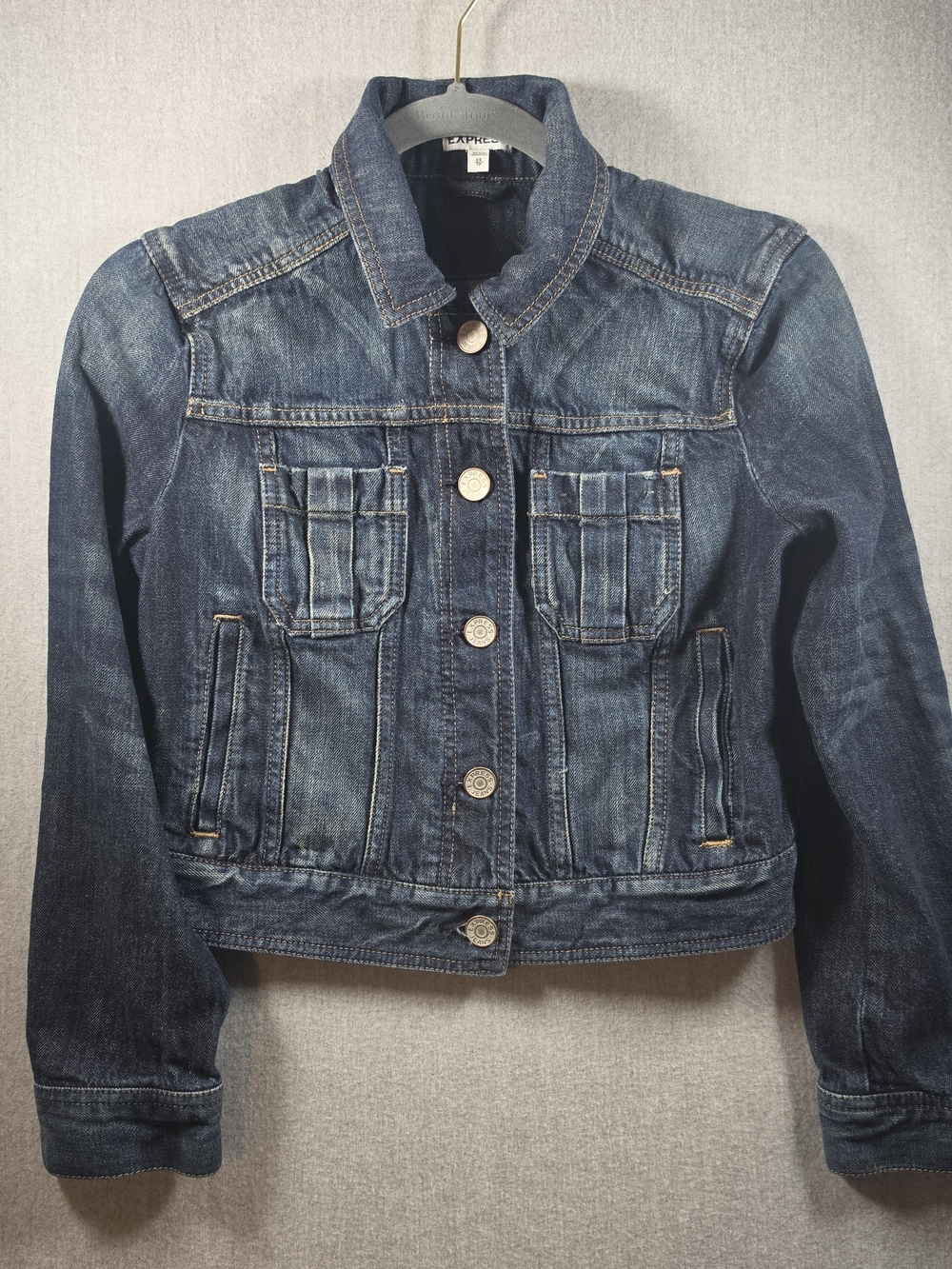 Express Women's Medium Wash Denim Jacket - Blue Size XS